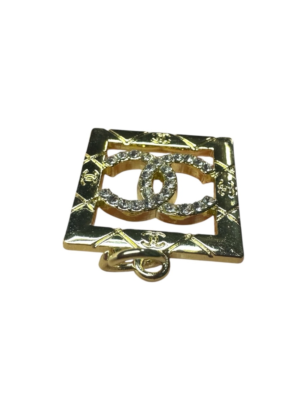 Chanel Square Gold Etched Zipper Pull Charm with Clear Stone Logo - Picture 5 of 9